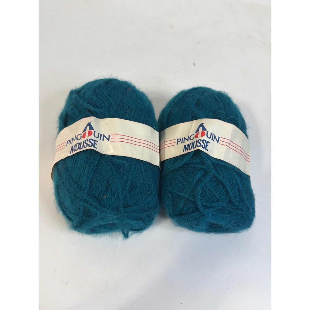 Pingouin Mousse Vintage Teal Blue Acrylic Yarn 50g Skeins Lot of 2 Col 17